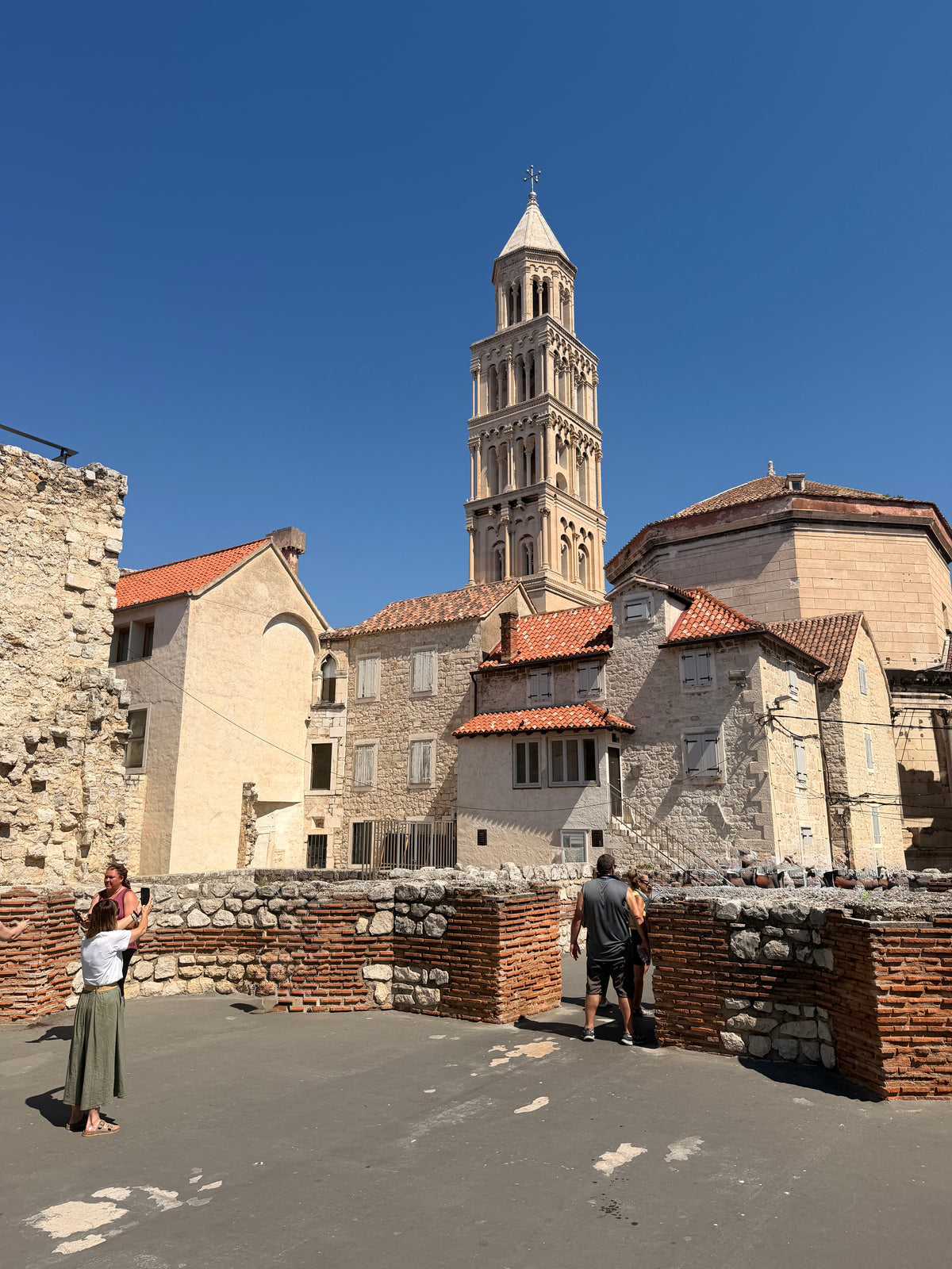 Ancient Roman stone alleyways inside Diocletian's Palace in Split Croatia historic old town center. 